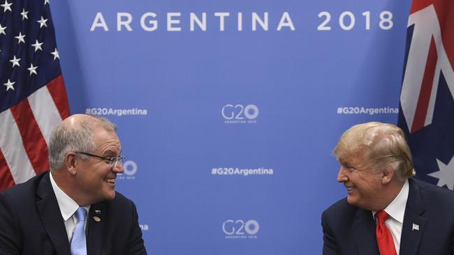 Scott Morrison, left, meets Donald Trump at the G20 summit in Buenos Aires.   Picture: AAP