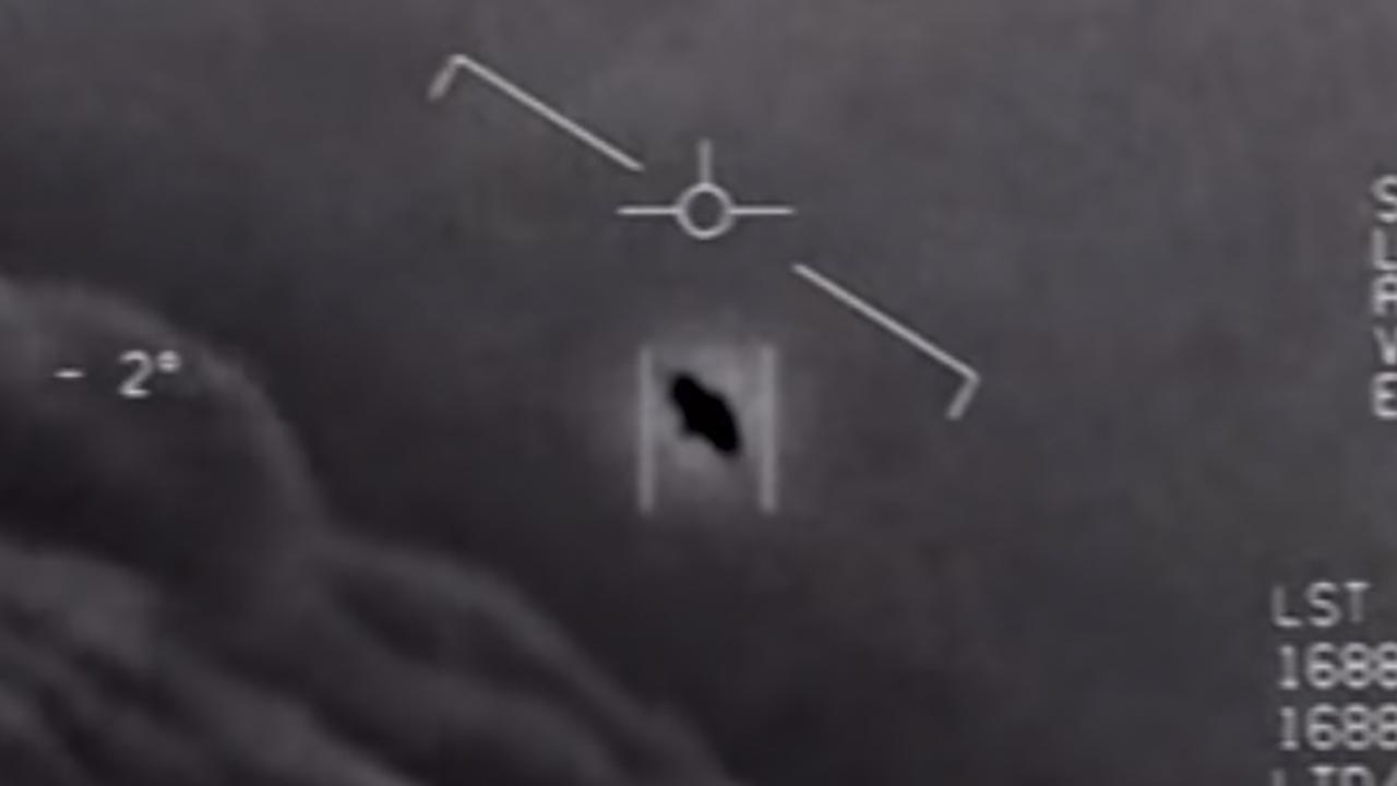 Part of an unclassified video taken by US Navy pilots that has circulated online for years showing interactions with ‘unidentified aerial phenomena’, formally released by the Pentagon last year. Picture: AFP