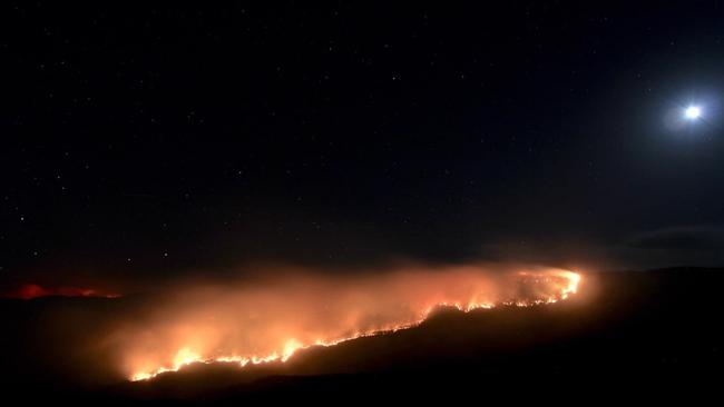 A line of fire in the Blue Mountains last night. Picture: Hazelbrook Rural Fire Brigade