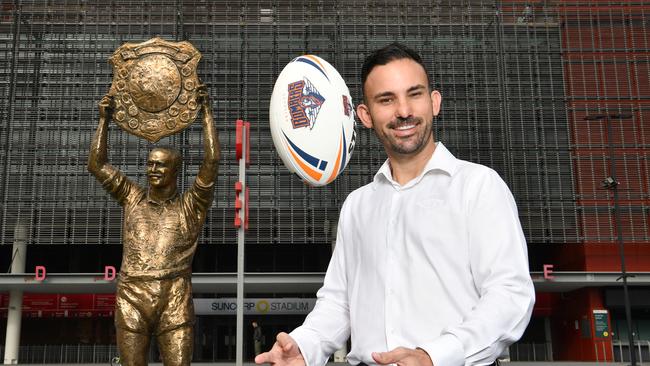 Brisbane Bombers NRL team bid director Nick Livermore is seen posing for a photograph at Suncorp Stadium in Brisbane, Sunday, May 31, 2020. The NRL have announced plans to include a second Brisbane based team into the NRL competition in the 2022 season. (AAP Image/Darren England)