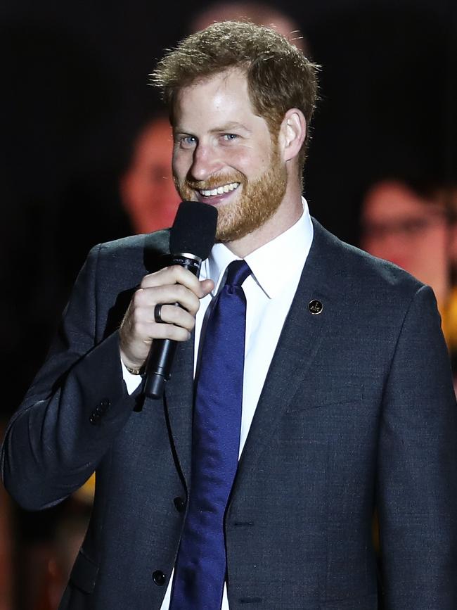 Britain's Prince Harry, the Duke of Sussex, speaks on stage during the Invictus Games opening ceremony. Picture: AAP Image/Brendon Thorne