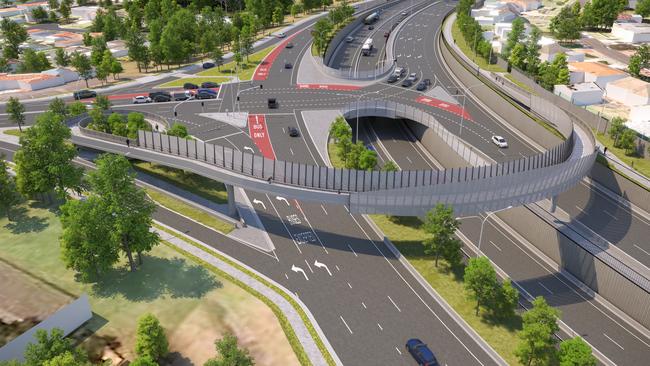 An artist’s impression of the completed junction of Warringah Rd and Forest Way.