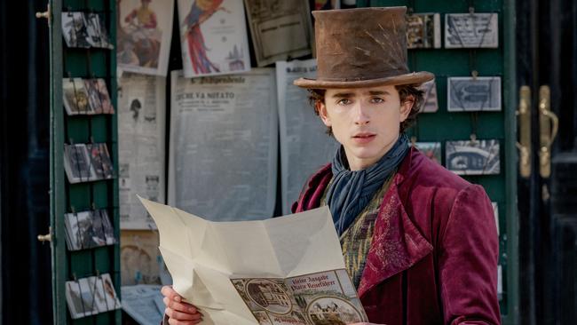 Timothee Chalamet in a scene from the movie Wonka.