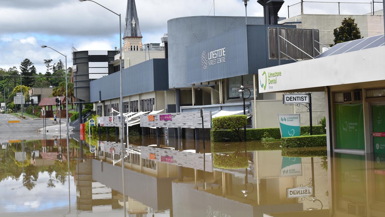 A number of shops, including Limestone St's 'Our Bakery Rules', was completely submerged in the Ipswich flood. Picture: Jessica Baker