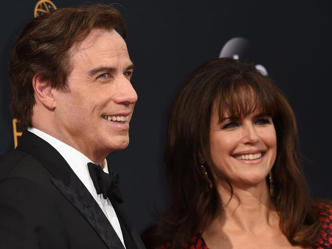 Travolta with wife Kelly Preston at last week’s Emmy Awards. Picture: Robyn Beck / AFP