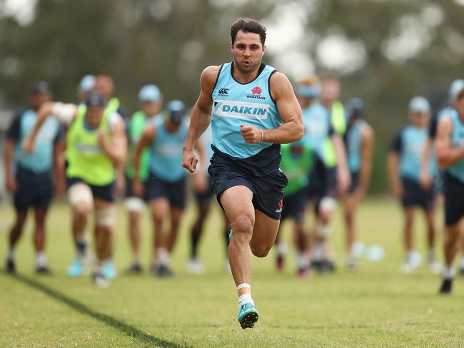 SYDNEY, AUSTRALIA - MAY 24:  Nick Phibbs runs during a Waratahs Super Rugby training session at David Phillips Sports Complex on May 24, 2018 in Sydney, Australia.  (Photo by Mark Metcalfe/Getty Images)