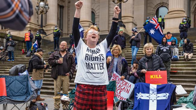 Hundreds have gathered to demonstrate outside parliament. Picture: Jason Edwards