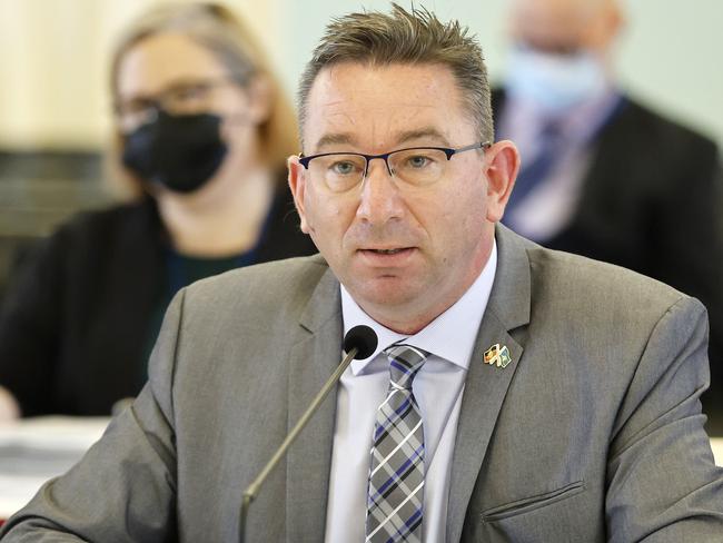 BRISBANE, AUSTRALIA - NewsWire Photos AUGUST 4 2022:  Minister for Seniors and Disability Services Hon Craig Crawford pictured during the Economics and Governance Committee estimates hearings at Queensland Parliament House.  Picture: NCA NewsWire / Josh Woning