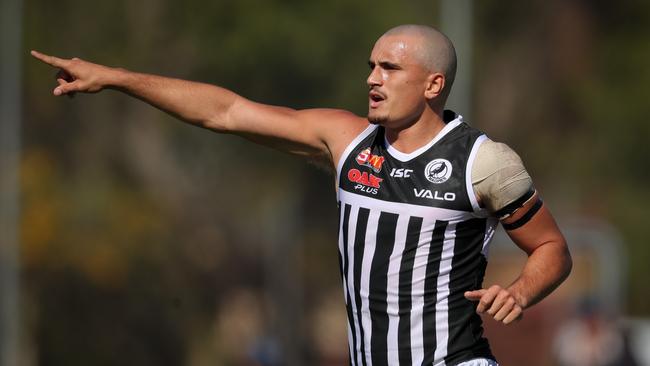 Sam Powell-Pepper was given the all-clear to play SANFL footy yesterday morning just hours before the grand final rematch with Sturt. Picture: Matt Turner.