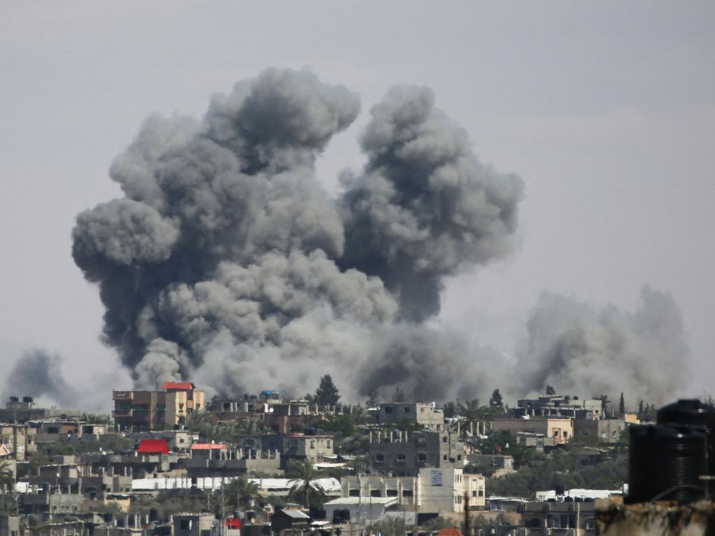 Smoke billowing following bombardment east of Rafah in the southern Gaza Strip. Picture: AFP