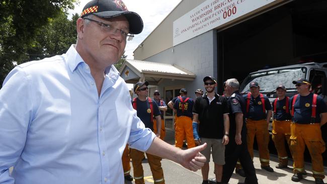 Scott Morrison meets crews from Woodside CFS on Tuesday. Picture: AAP