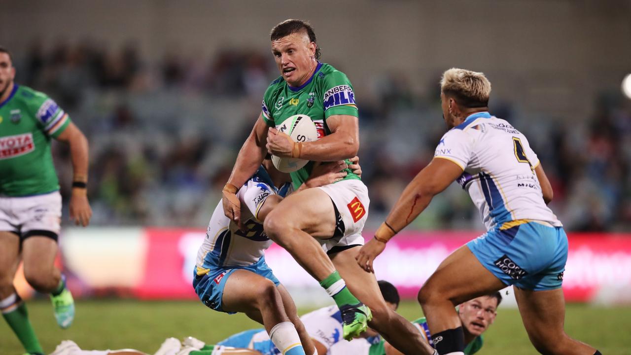 Jack Wighton tries to crack the Titans’ defence. Picture: Matt King/Getty Images