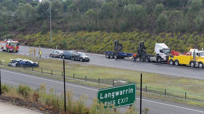 Eight vehicles, including a truck, were involved. Picture: Andrew Henshaw