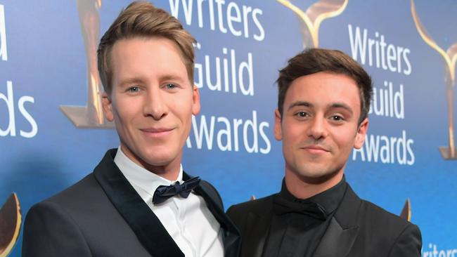 Tom Daley (right) with his husband, screenwriter and director Dustin Lance Black. Picture: Getty Images