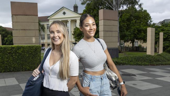 QUT Kelvin Grove Biomedical Science students Taylah Sprensen and Tiana Misra, Picture: Richard Walker