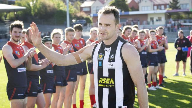 Jaye Bowden leaves the ground after his last game for Glenorchy back in 2020. Picture: Chris Kidd