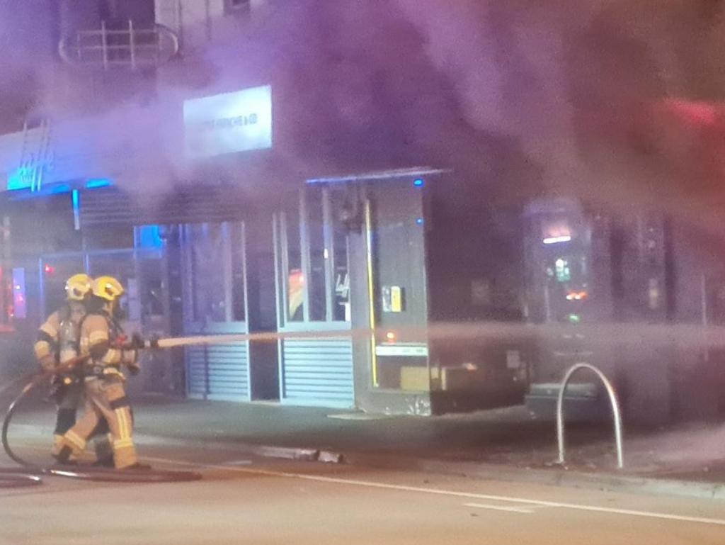 Emergency crews tackle the shop fire. Picture: Supplied