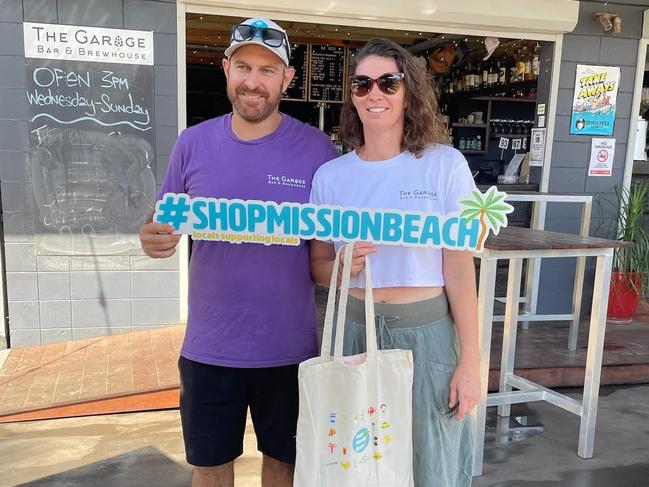 Mission Beach businesses have banded together to launch a Shop Local campaign with $200 per week on offer for shoppers during the construction of the CBD revitalisation project. The Garage Bar and Brewhouse's Mattie Rix and Chris Lawrence.Picture: Cassowary Coast Regional Council