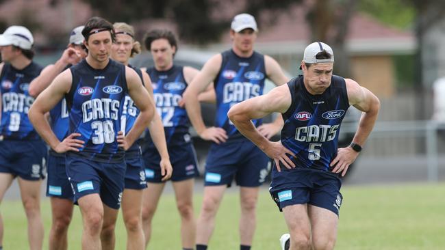 Jeremy Cameron and the Cats were back on the track at North Shore on Monday. Picture: Alan Barber