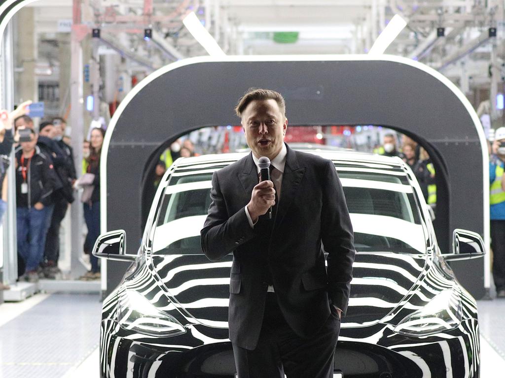 Tesla CEO Elon Musk with a Model Y. Picture: Getty