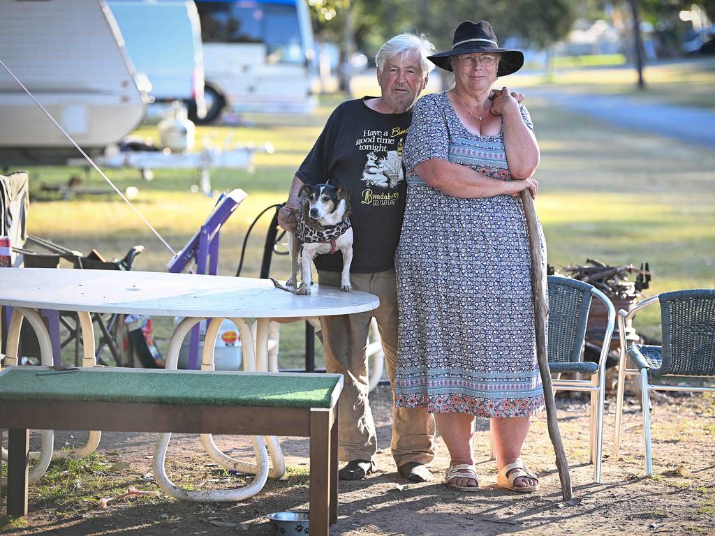 Tracey Hind and Stephen Ibbetson have been living in a tent at a Brisbane showground since February after being forced from their rental by skyrocketing prices. Picture: Lyndon Mechielsen/Courier Mail