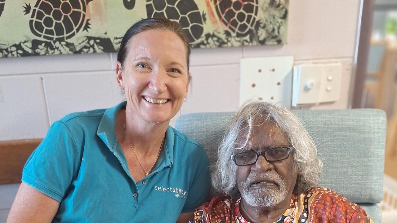 Melissa Forman, Regional Manager of Kukatja Place aged care in Normanton, with resident and Garawa man Geoff Butcher. Picture: Supplied