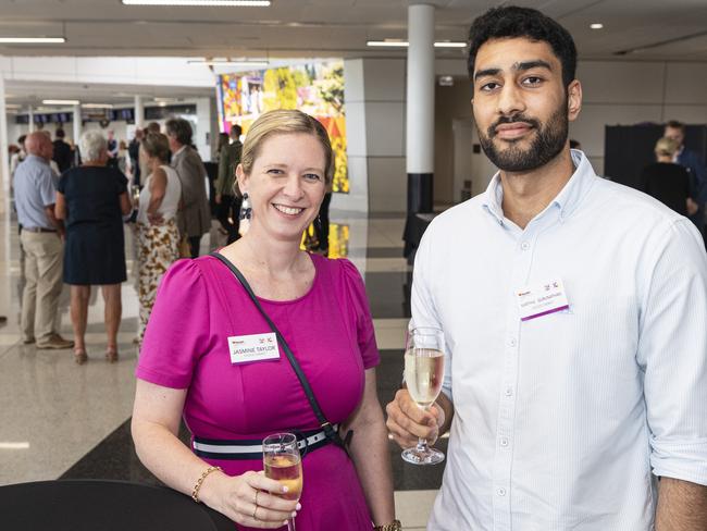 Jasmine Taylor and Karthik Gurunathan representing Choice Chemist as the Wagner family celebrate 35 years of business and a decade of Toowoomba Wellcamp Airport, Friday, November 8, 2024. Picture: Kevin Farmer