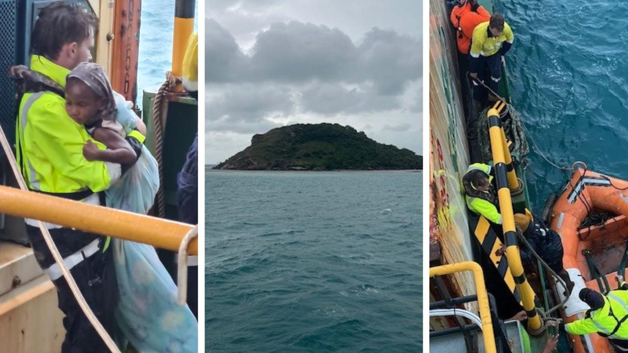 Baby among large group rescued from tiny Torres Strait islet