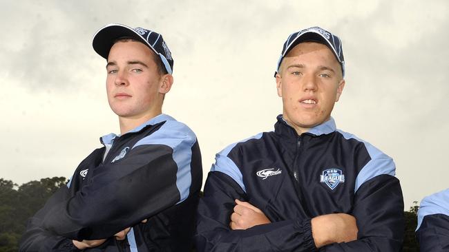 Eels star Clint Gutherson, left, alongside Jake Trbojevic in the Blues under 16 team.