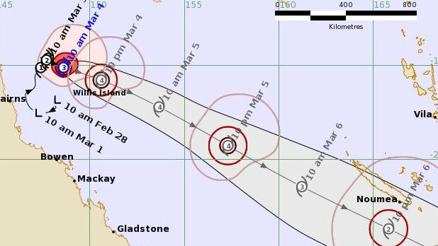 Track map for Cyclone Niran issued at 10.56am March 4.