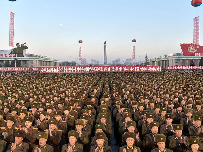 North Korean soldiers hold a rally to celebrate the North’s declaration on November 29 that it had achieved full nuclear statehood. Picture: KCNA/AFP