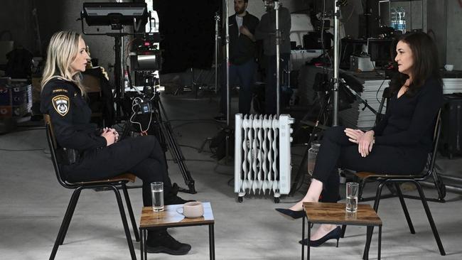 Sheryl Sandberg interviews an Israeli police chief superintendent, Mirit Ben Mayor. Picture: Tanya Habjouqa/NOOR Images for The Wall Street Journal