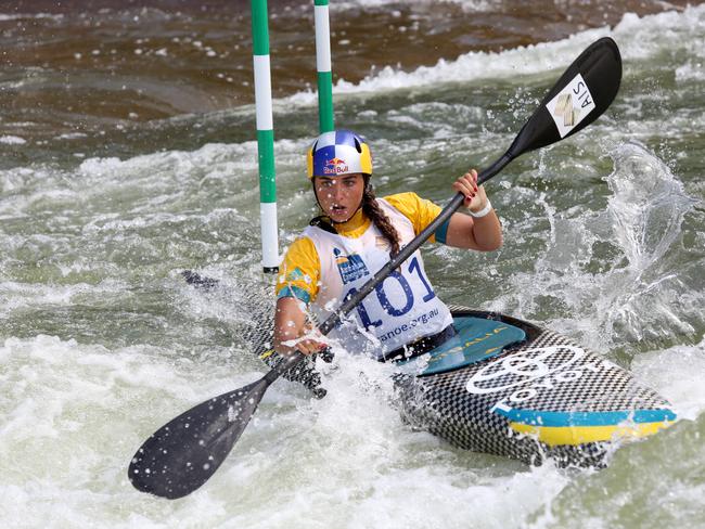 Australian Open Canoe Slalom at Penrith Whitewater Stadium.Jess Fox in the K1 Women's final