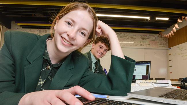 Westminster School Year 12 maths students Zoe Sibbons and Harry Gregg prepare for exams, 3rd November 2022. Picture: Brenton Edwards