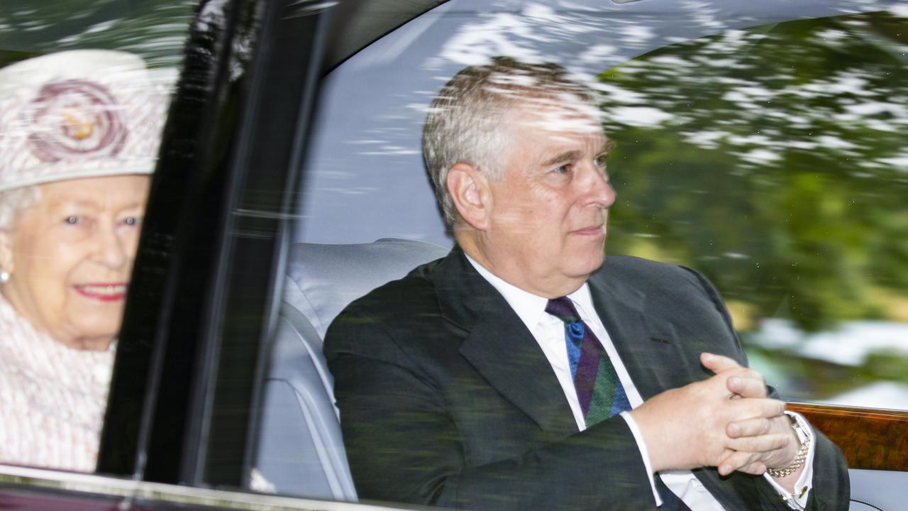 Queen Elizabeth II and Prince Andrew leaving church on August 11, 2019.