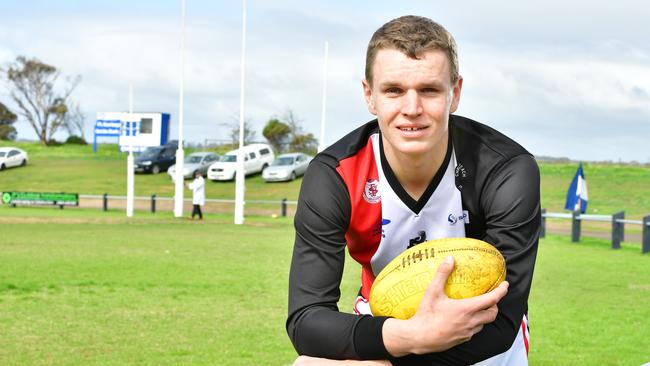 Daniel Nobes pictured with Christies Beach in 2016. The gun forward has returned to the Saints. Picture: Mark Brake