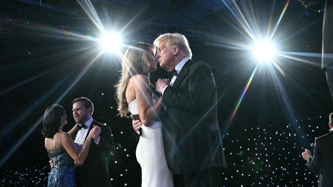 US President Donald Trump and First Lady Melania Trump, next to Vice President JD Vance and his wife Usha Vance, dance during the Commander-In-Chief inaugural ball at the Walter E. Washington Convention Center. Picture: Jim Watson/AFP