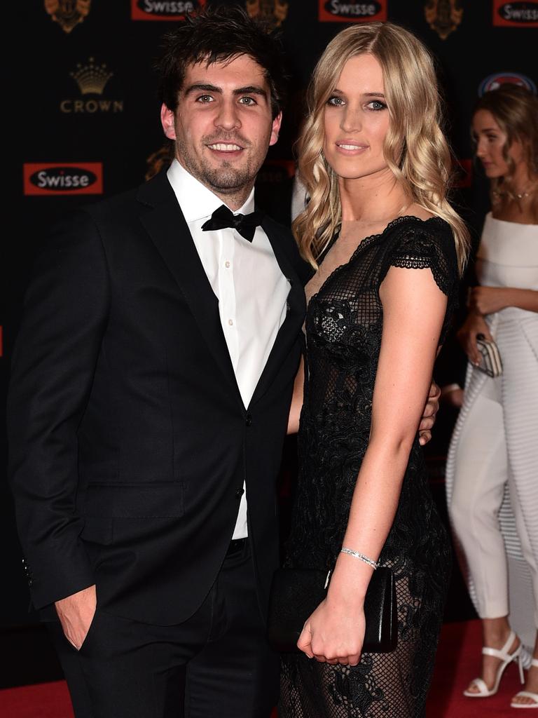 Andrew Gaff and his partner Emma Van Woerden are seen at the 2016 Brownlow Medal (AAP Image/Julian Smith)