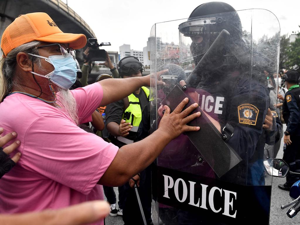 Protesters have been clashing with police in Bangkok. Picture: Lillian Suwanrumpha/AFP