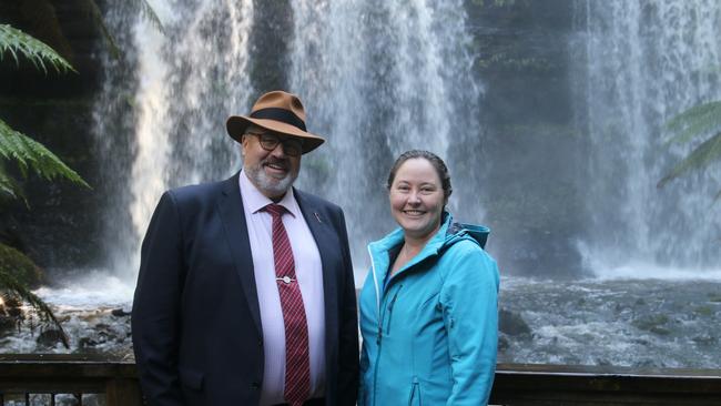 Labor member for Derwent Craig Farrell and Waterfalls Cafe and Gallery owner Rachel Power. Picture: Elise Kaine