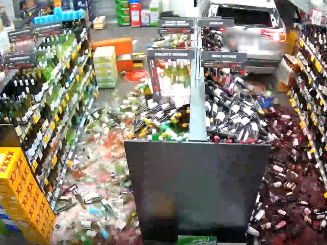 Hundreds of bottles of wine were smashed in the ram raid.