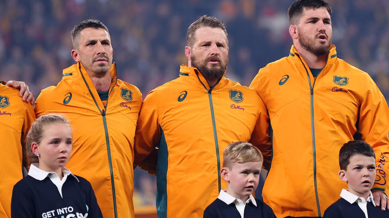 James Slipper (centre) will become the most-capped Wallaby in Sydney on Saturday. Picture: Cameron Spencer/Getty Images