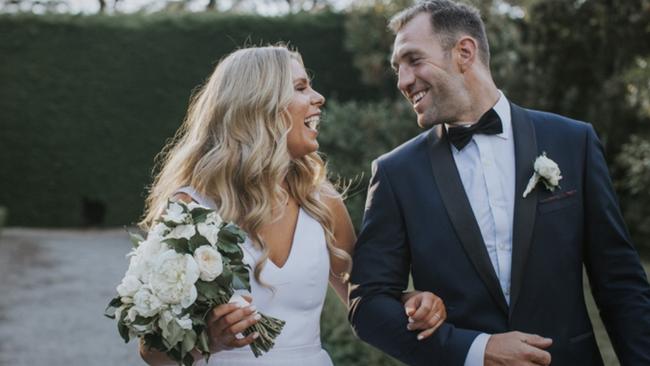 Cloke with new wife Rebeccah on their wedding day.