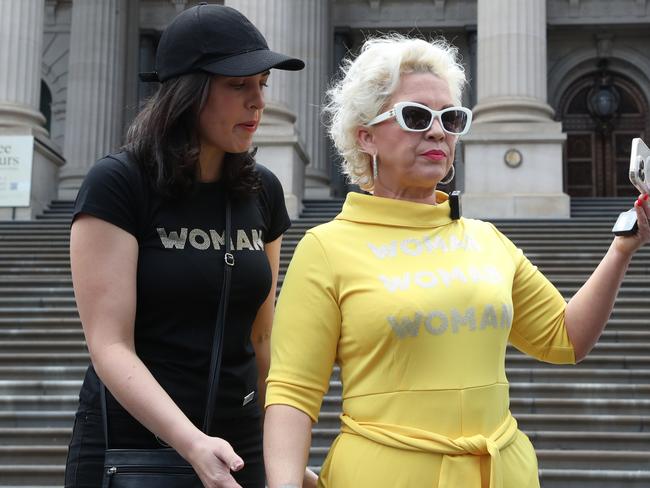 Deeming with controversial UK activist Kellie-Jay Keen at the Let Women Speak rally. Picture: David Crosling