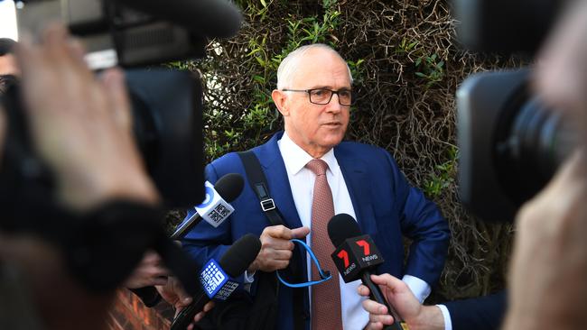 Former prime minister Malcolm Turnbull speaks to the media yesterday as he leaves his residence in Point Piper, Sydney.