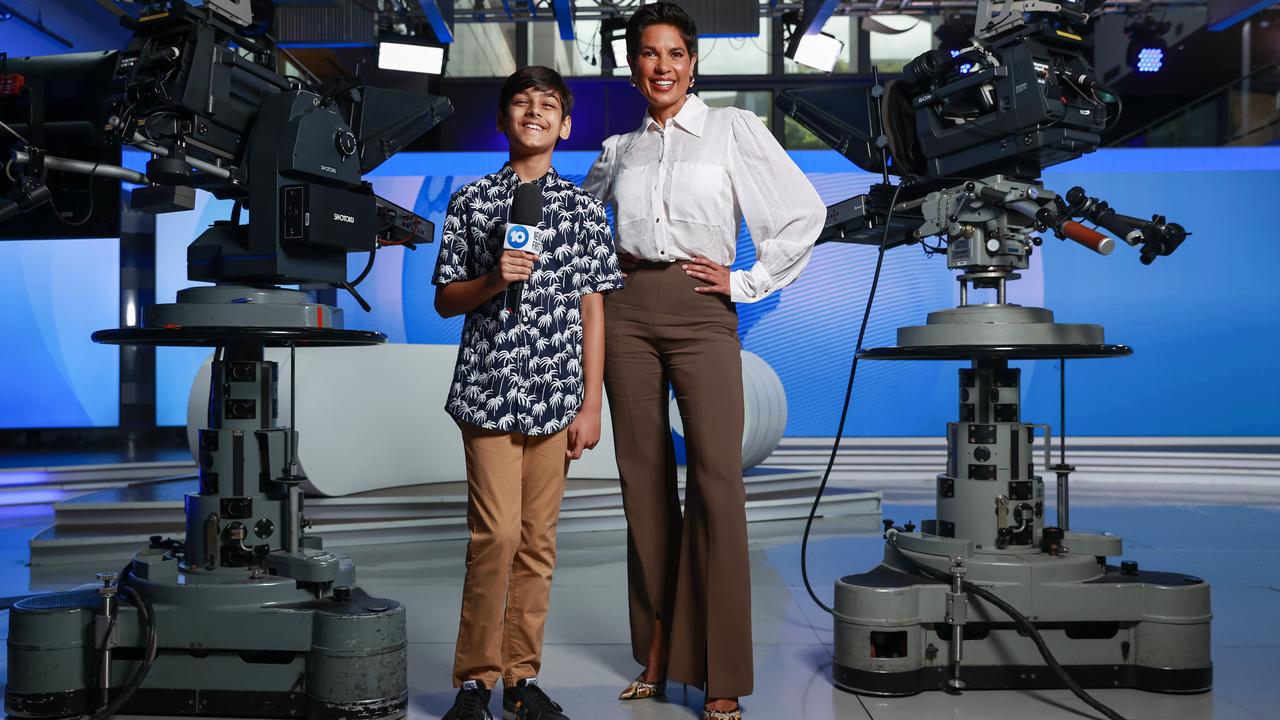 Aditya Paul, 11, and Studio 10 presenter Narelda Jacobs are encouraging kids to enter the Junior Journalist competition. Picture: Justin Lloyd