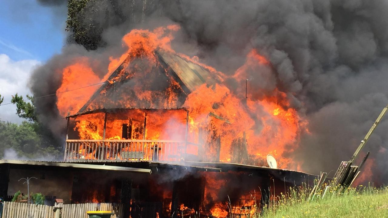 The Birds’ Geeveston home was destroyed by fire. Picture: Stewart Wardlaw