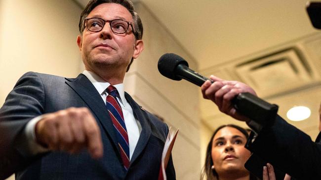 Speaker of the House Mike Johnson speaks to reporters about the resignation of United States Secret Service Director Kimberly Cheatle. Picture: Getty Images via AFP.