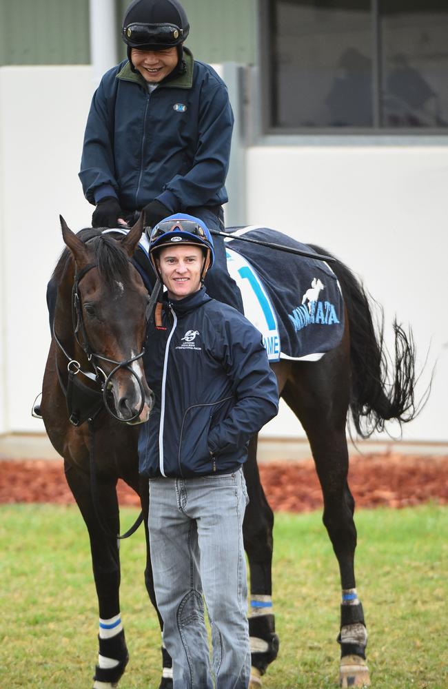 Zac Purton with his Melbourne Cup mount Fame Game at Werribee. Picture: Getty Images