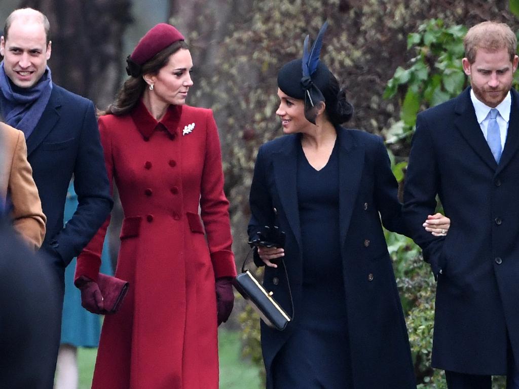 William, Kate, Meghan and Harry on Christmas Day in 2018. Picture: AFP